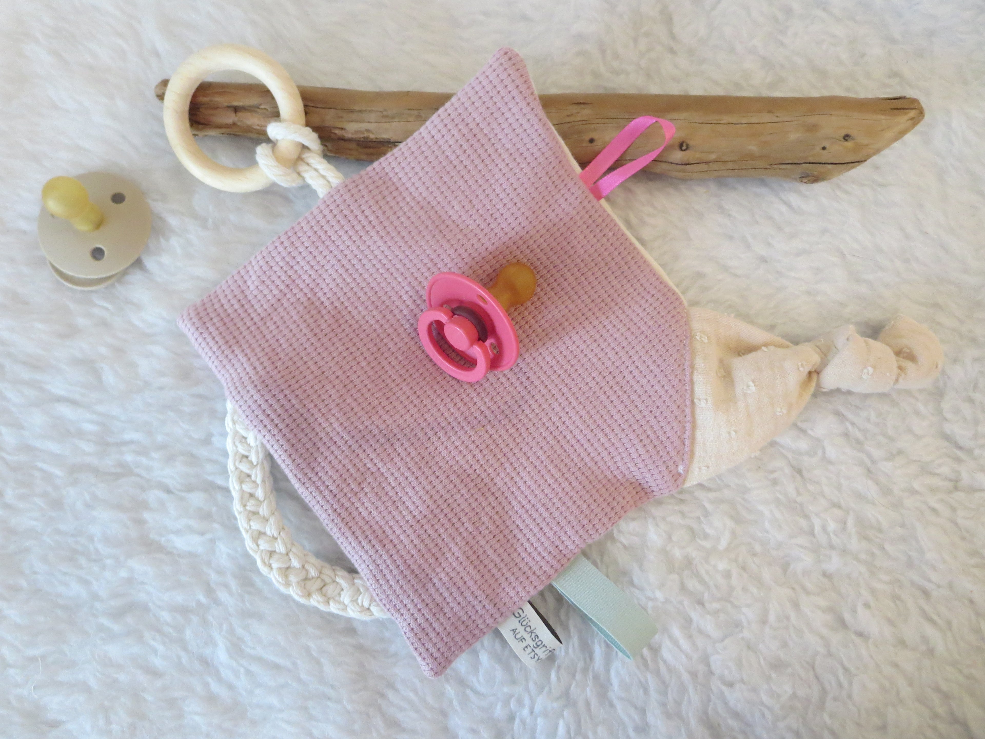 Knistertuch Blumen beige - Waffeljersey rosa