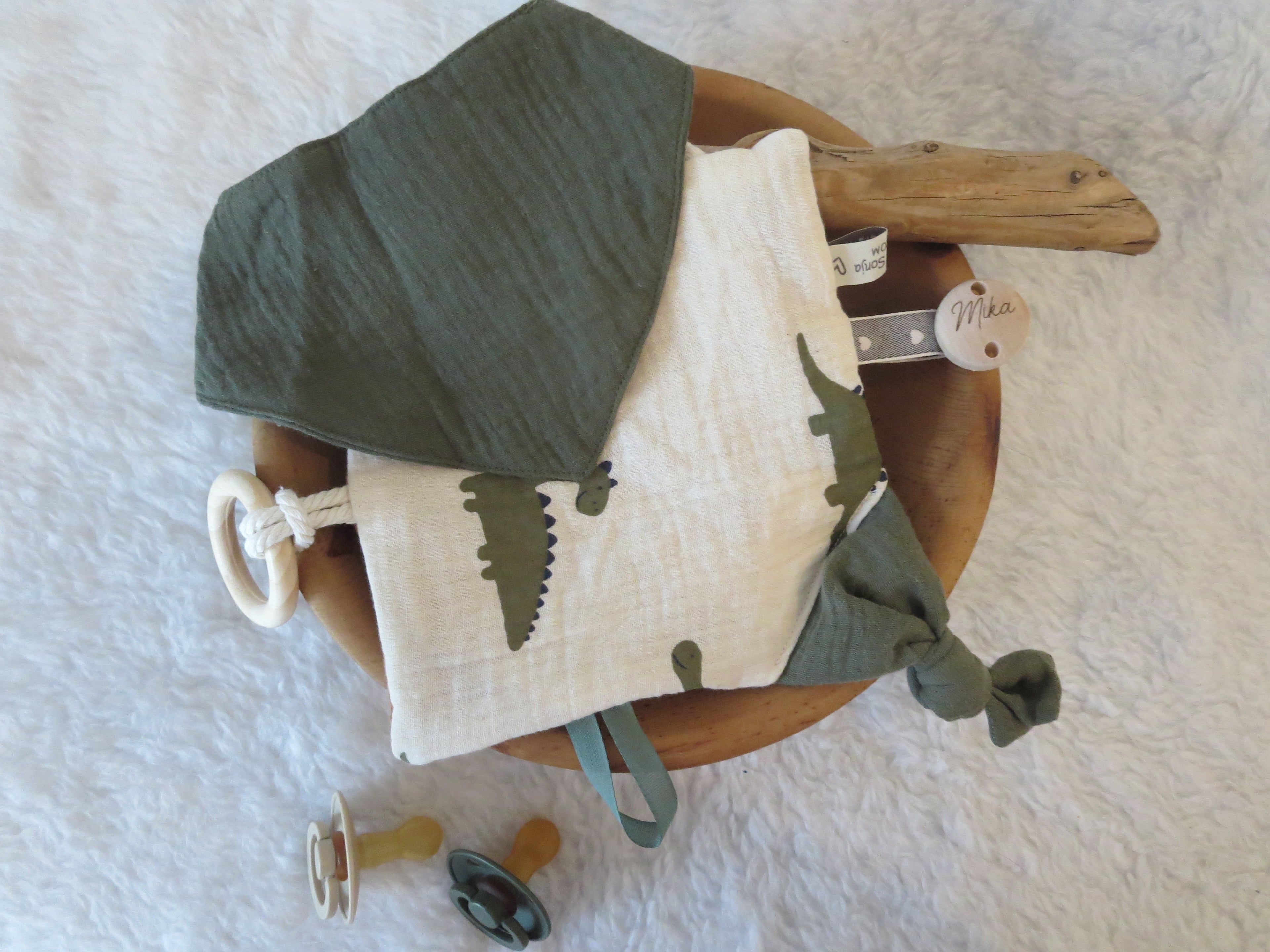 Knistertuch Musselin Dinos - Waffeljersey cognac