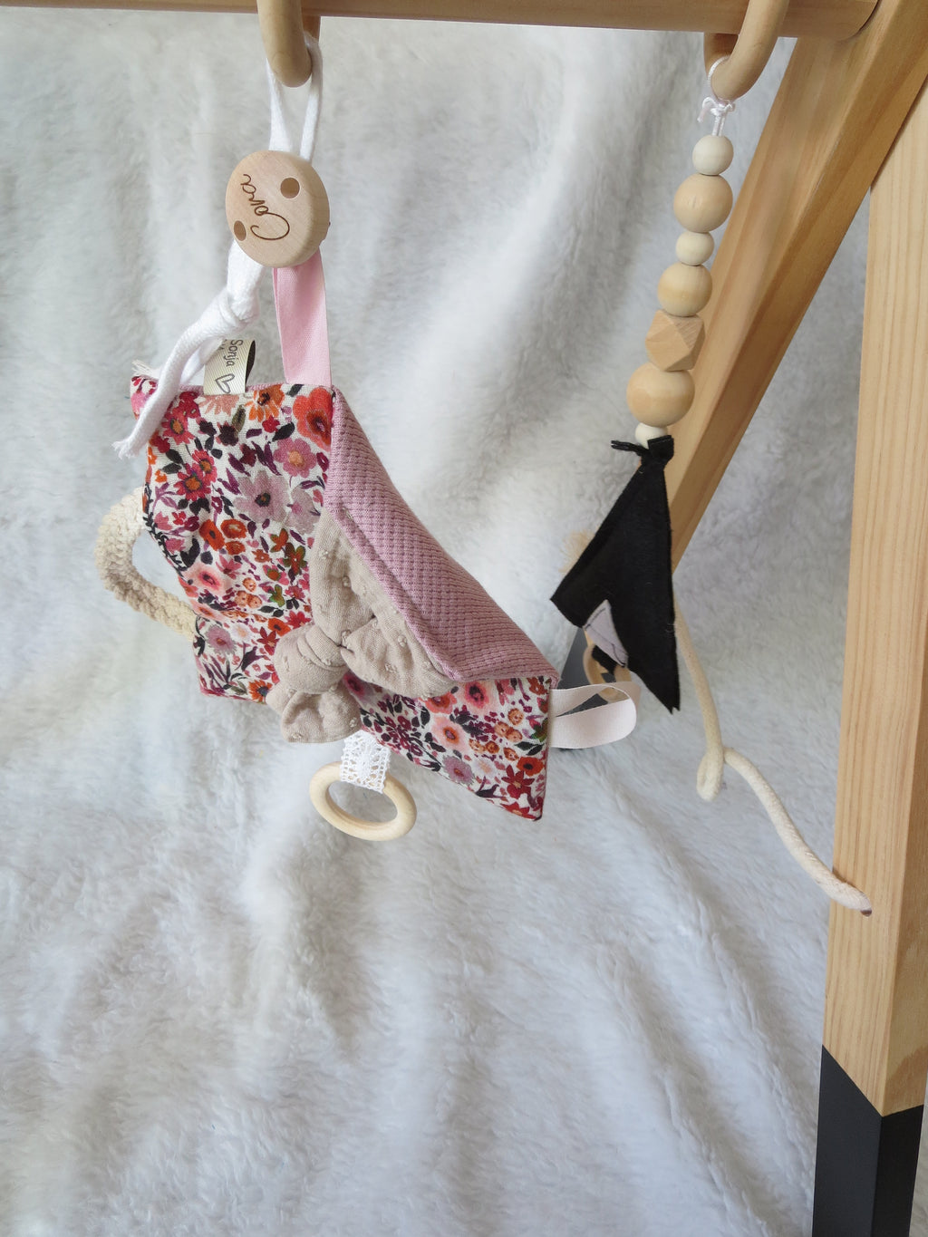 Knistertuch Mille Fleure - Waffeljersey rosa, Musselin beige