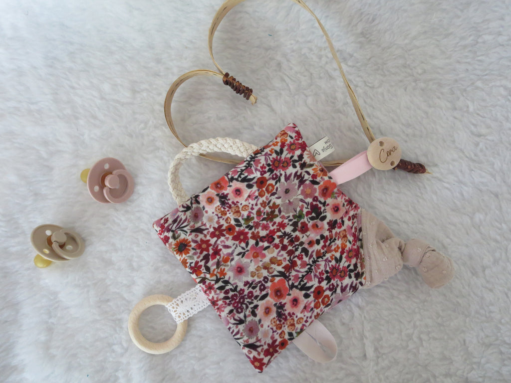 Knistertuch Mille Fleure - Waffeljersey rosa, Musselin beige