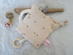 Knistertuch Herzen beige - Waffeljersey rosa
