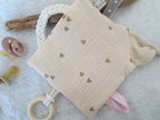 Knistertuch Herzen beige - Waffeljersey rosa