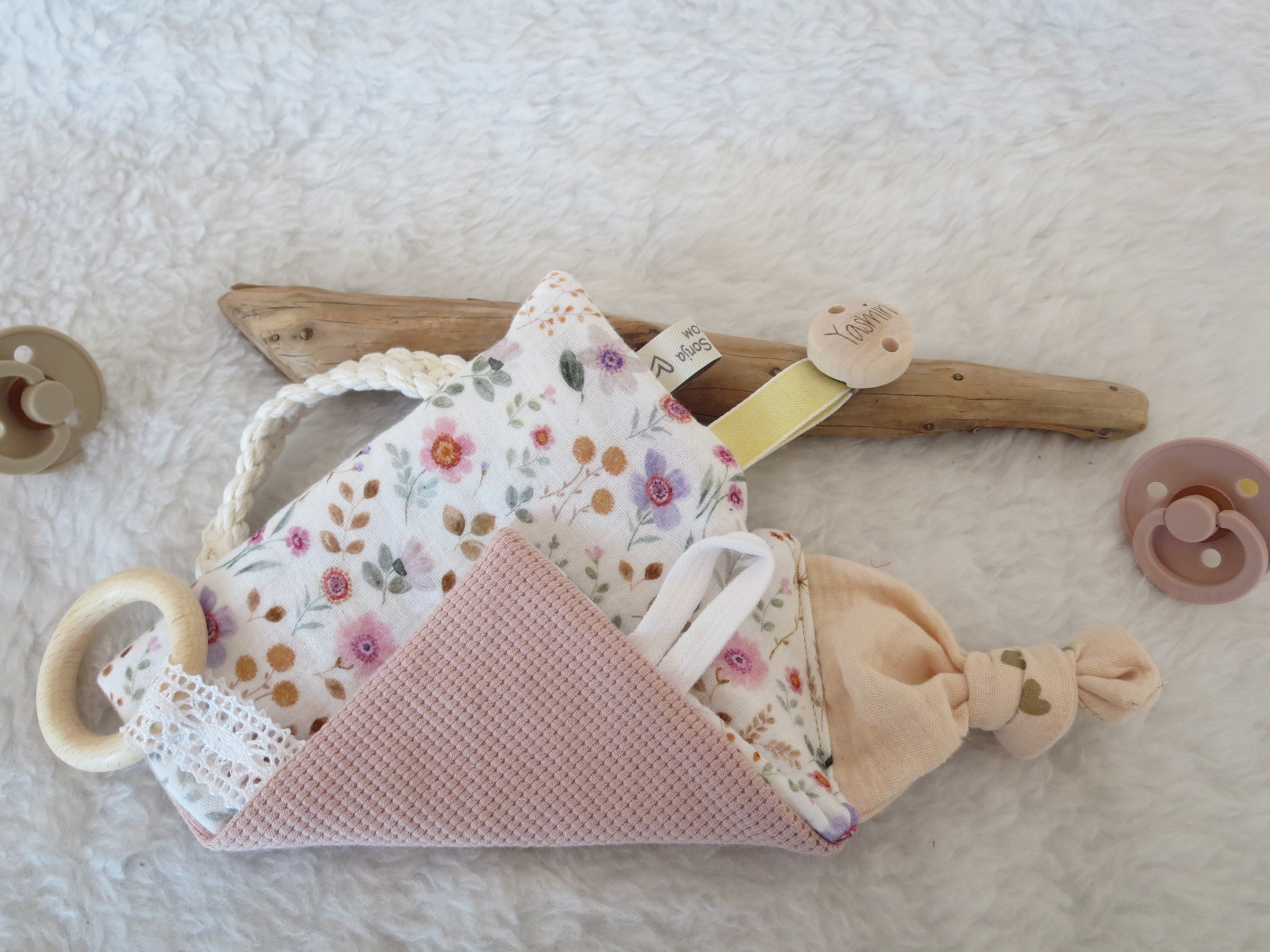 Knistertuch Wiese - Waffeljersey rosa