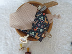 Knistertuch Waldtiere blau - Waffeljersey aubergine