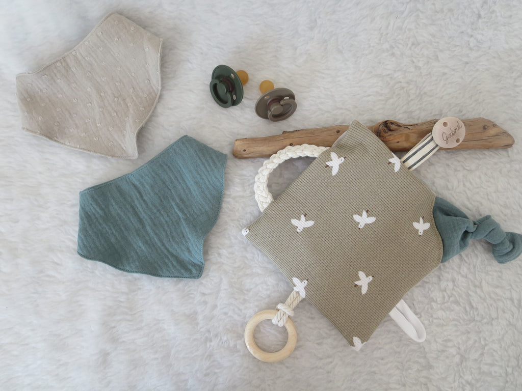 Knistertuch Vögel beige - Musselin greige